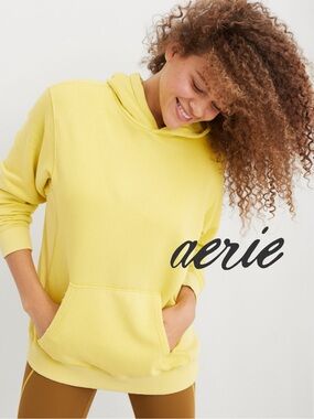 Aerie Oversized Lemon Yellow Pullover Sweatshirt Hoodie